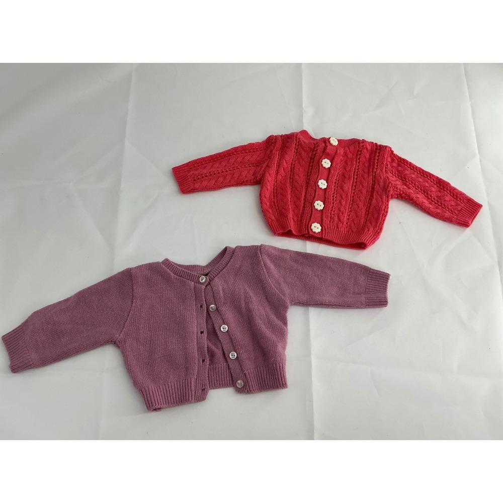 American girl Kit Sweater Set 2 Red Cable Knit Flower Button & Mauve Purple